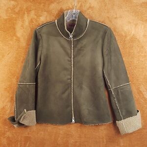 VELVET Womens Jacket Small Green Zip Up Shearling Sherpa Lined Soft Cozy Coat